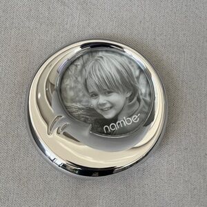 Nambe “Sleepy Moon” child/baby frame, holds 4” diameter photo